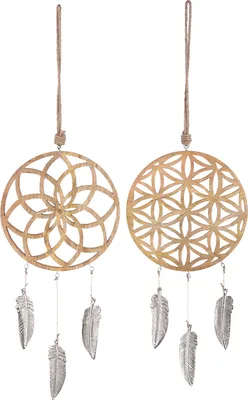 Image de Gilde Traumfänger, rund, "Mandala", Lebensblumenmotiv, Mangoholz, naturfarben, L. 1 cm, B. 22 cm, H. 43 cm 41938 4063387419380 2 Stück (2-fach sortiert)