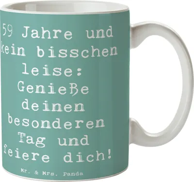 Produktbild von Mr. & Mrs. Panda Becher Spruch 59. Geburtstag Feier - Meeresbrise - Geschenk, Jubiläum, 59 Jahre, Tasse, Alter, cappuccinotasse, Glückwunsch, Geburtstagsüberraschung