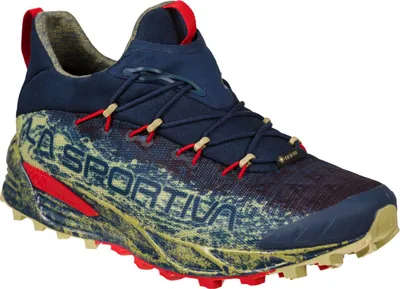 Trailrunning-Schuh "Tempesta Gtx" von La Sportiva in Blau und Grau mit rutschfester Sohle.
