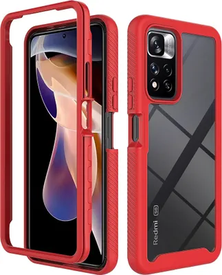 Produktbild von Redmi Note 11 Pro+ 5G Hülle, Hybrid Transparente Rückseite Robust TPU Bumper Rutschfest Stoßfest Ganzkörper Schutzhülle für Xiaomi Redmi Note 11 Pro+ 5G Rot