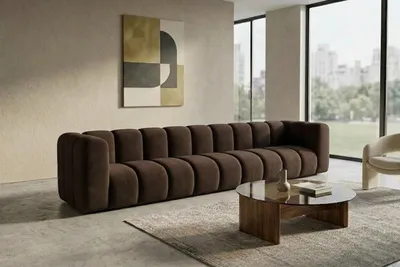 Zdjęcie produktu dla Sofa modułowa 5-osobowa, tkanina welwet Riviera, Czekoladowy, GRAND, Obraz wygenerowany przez AI