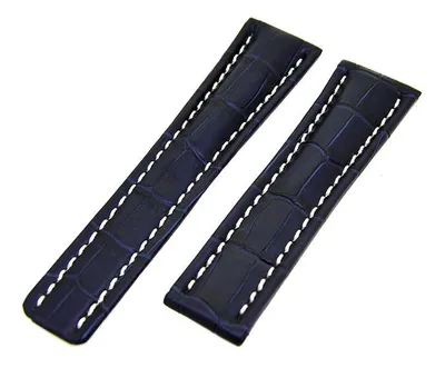 Produktbild von Uhrenarmband Lederband Dunkelblau mit weißer Naht 20mm ohne Schließe NEU
