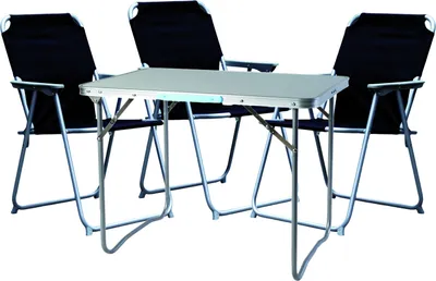A camping table and chairs set.
