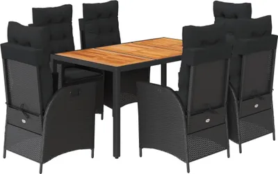Produktbild von 7-tlg. Garten-Essgruppe mit Kissen Schwarz Poly Rattan