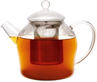 Produktbild von Unyqoos® Glas-Teekanne 1,2 l – Borosilikatglas, Edelstahl-Sieb, tropffreier Ausguss, ergonomischer Griff, transparentes Kugeldesign