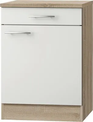Produktbild von Optifit Unterschrank mit Schublade und Drehtür Dakar286 BxTxH 60 x 60 x 84,8 cm weiß glänzend zerlegt Anschlag reversibe
