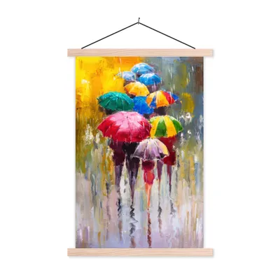 Produktbild von MuchoWow® Textilposter Gemälde - Regenschirm - Öl 40x60 cm mit holzfarbenen Rahmen - Poster
