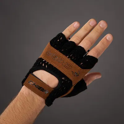 Produktbild von CHIBA Retro - Radhandschuhe kurzfinger schwarz/braun, Größe M, atmungsaktiv