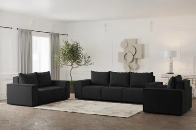Produktbild von Sofaset Designersofa ESTELLE 3-2-1 in Stoff Opera Velvet Schwarz