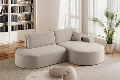 Productafbeelding van Eckbank, slaapbank, bank VENEDIG, bekleding: stof, kleur: beige, met ottoman aan de rechterkant