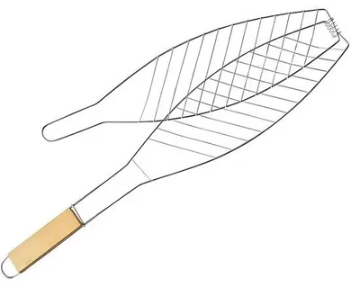 Produktbild von Angelfischgrill, rostfreier Stahlangel, Holzgriff, 57 cm, Angelhalter, Grillangel für Fische