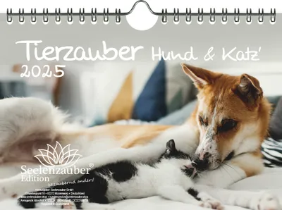 Produktbild von Tierzauber Hund und Katz' DIN A5 Wandkalender für 2025 verschiedene Tiere und ihre Freundschaften - Seelenzauber