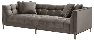 Produktbild von Casa Padrino Luxus Samt Sofa mit 4 Kissen Grau / Messingfarben 231 x 95 x H. 68 cm - Wohnzimmer Sofa - Luxus Qualität