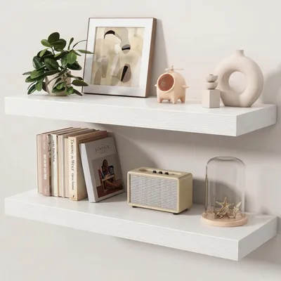 Immagine prodotto di Set di 2 mensole sospese, 80 cm, in MDF, colore bianco