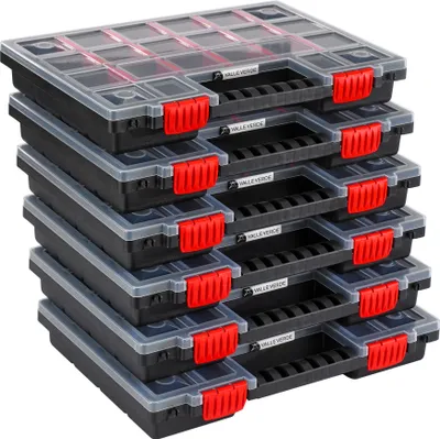 Obrázek produktu pro sada 6 boxů na sortiment Třídicí box na drobné díly macagin Třídicí box Děliče Průhledné víko Uzamykatelný Stohovatelný plast 34,4 x 24,9 x 5 cm