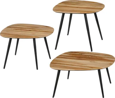 Productafbeelding van Mica Decorations Jailey Bijzettafel - Set van 3 - L62 x B52 x H34 cm - Gerecycled Hout - Bruin