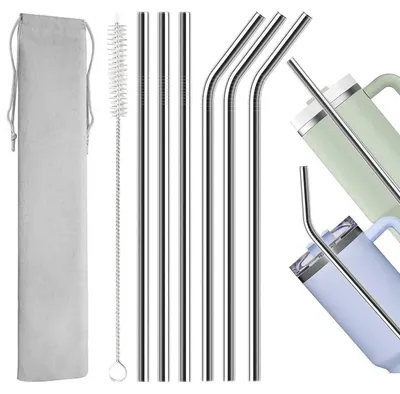 Obrázek produktu pro Opakovaně použitelné nerezové brčka, 6 kusů, délka 31 cm, vhodné pro Stanley Cup o objemu 30 oz/40 oz, včetně čisticího kartáče