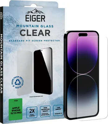 Produktbild von EIGER Mountain Glass Clear, Apple, iPhone 15/15 Pro, Tropfsicher, Schlagfest, Kratzresistent, Transparent, 1 Stück(e)