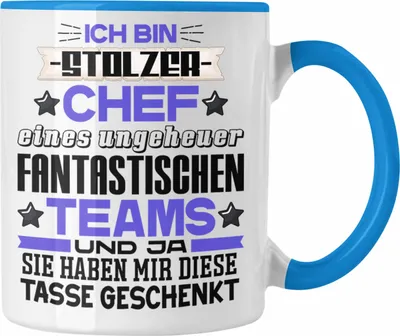 Produktbild von Trendation - Ich Bin Stolzer Chef Tasse Geschenk Fantastisches Team Bester Chef Geschenkidee Lustige Tasse mit Spruch (Blau)