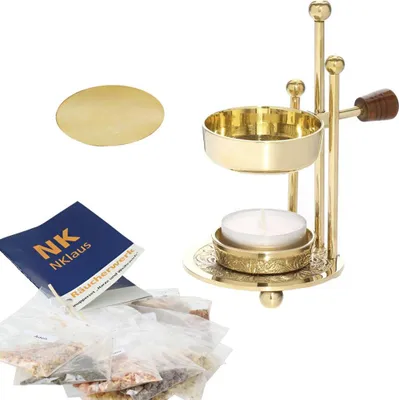 Produktbild von 12tlg Set 1x Weihrauchbrenner 10x Räucherwerk 1x Plättchen Gold für Räuchergefäß