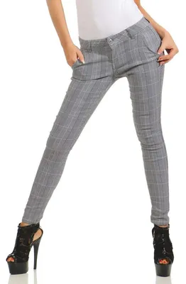 Produktbild von Fashion4Young 5401 Damen Hose Treggings Business Kariert Damenhose Büro Karohose