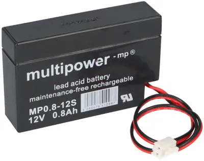 Produktbild von Multipower AGM Blei Akku MP0.8-12, 12V 0.8Ah, JST-Stecker, 96mm x 25mm x 62mm, bis zu 5 Jahre Lebensdauer