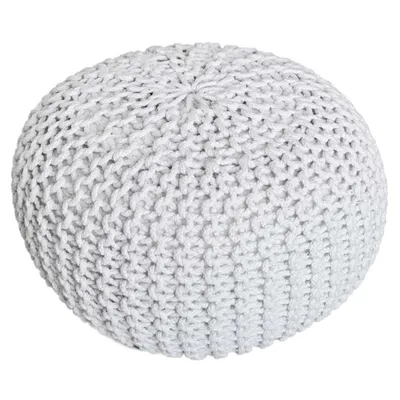 Produktbild von Soma Pouf Ø 55 cm Strickhocker Sitzpouf Sitzpuff Bodenkissen Grobstrick-Optik extrahoch Höhe 37 cm (BxHxL) 55 x 37 x 55 weiß