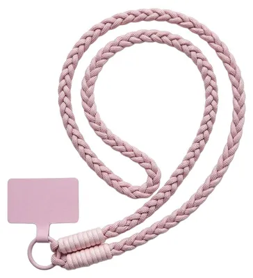 Image de Cordon Téléphone Universel Résistant, Bandoulière Tressée avec Patch Anti-Vol - Rose