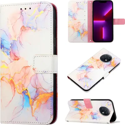 Produktbild von Redmi Note 9T Hülle, Marmor Motiv Kunstleder Tasche Wallet Kartenfächer mit Standfunktion Klapp Schutzhülle für Xiaomi Redmi Note 9T Bunt