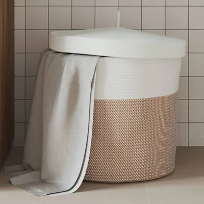 Produktbild von Möbel Aufbewahrungskorb mit Deckel Braun & Weiß Ø40x35 cm Baumwolle - Körbe &36138