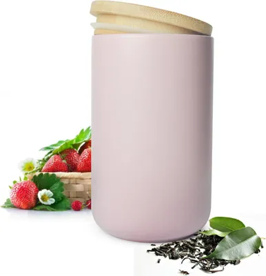 Produktbild von Vorratsdose Rosa aus Porzellan mit Holzdeckel Vorratsbehälter Dose Vorratsglas Aufbewahrungsdose