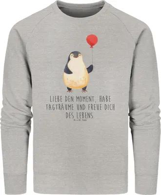 Produktbild von Mr. & Mrs. Panda Rundhals Sweatshirt Pinguin Luftballon Größe S - Heather Grey - Geschenk, Pullover, Glück, Sweater, Geschenkidee, Baumwoll, Pulli, Neustart
