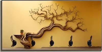 Produktbild von Wallario Flurgarderobe Wandgarderobe aus Holz, mit 5 Haken, Größe 80 x 40 cm, Motiv Lebensbaum Skulptur