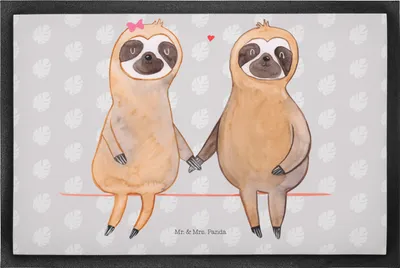 Produktbild von Mr. & Mrs. Panda Haustürmatte Faultier Pärchen 50 x 75 cm - Grau Pastell - Geschenk, Schuhabstreifer, fußmatte, Liebe, Schmutzmatte, Gummimatte, Verliebt, Fussmatte