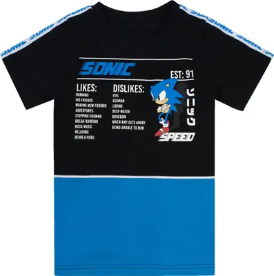 Image de Sonic The Hedgehog - T-shirt "Gaming Statistics" pour garçon NS6093 (122) (Noir/Bleu/Blanc)