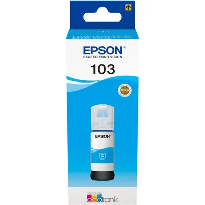 Produktbild von Epson 103 EcoTank Cyan ink bottle (WE), Original, Cyan, Epson, L5190, L3156, L3151, L3150, EcoTank L3110, 65 ml, Indonesien