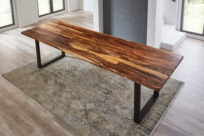 Produktbild von Baumkantentisch 300x100cm Shinafarben lackiert U-Gestell Schwarz LOTTI
