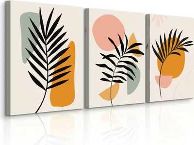 Produktbild von Leinwandbilder Set Aufhängefertig 3 Bilder 30x40cm PALMENBLÄTTER Abstraktion Boho Stil