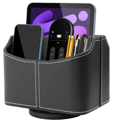 Schreibtisch-Organizer, 360° drehbar, 5 Fächer, PU-Leder, Schwarz