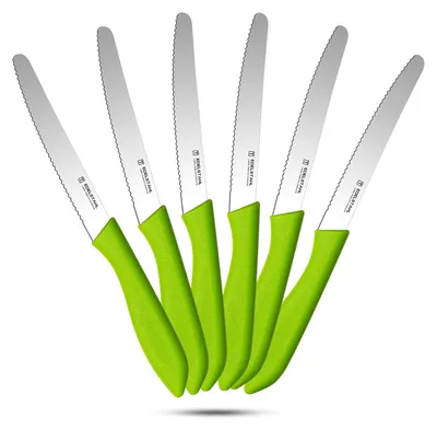 Produktbild von Frühstücksmesser Set - 6-teilig mit Wellenschliff - Brötchenmesser - Grün