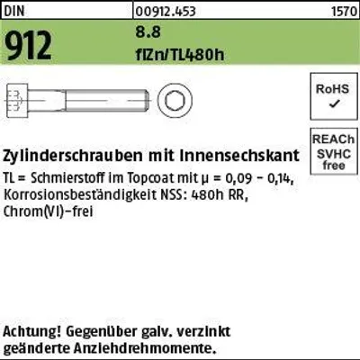 Produktbild von Reyher  Zylinderschrauben DIN 912 8.8 M 24x80 flZn (25 Stück)