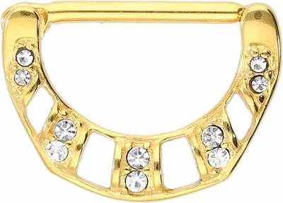 Produktbild von Brustwarzenpiercing, Chirurgenstahl Nippelpiercing Clicker 10 KRISTALLE  Gold Stablänge: 14mm