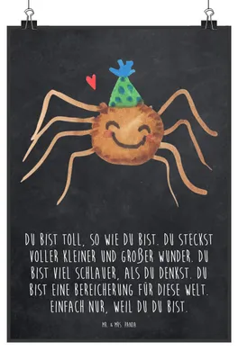Produktbild von Mr. & Mrs. Panda Bild Spinne Agathe Party DIN A4 - Kreidetafel - Geschenk, Motivation, Plakat, Wandbild, drucke, Wunder, Selbstliebe, Glück, Wanddekoration, wanddeko
