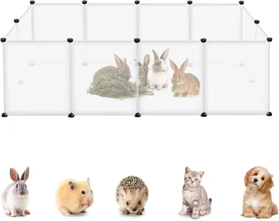 Obrázok produktu pre ROSEJANE, krytý ohrádka pre malé zvieratá, 145 x 75 x 48 cm, vonkajší ohrádka pre králiky, morčatá a šteňatá, ohrádka pre šteňatá s podložkou, plastová sieťovina, vnútorné a vonkajšie použitie, priehľadná