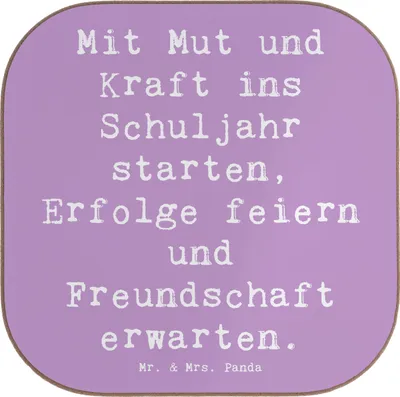Produktbild von Mr. & Mrs. Panda Tischschoner Spruch Mutiger Schulanfang - Lavendeltraum - Geschenk, Untersetzer für Gläser, positivity, Zuversicht, Trost, gläseruntersetzer, Mutmacher