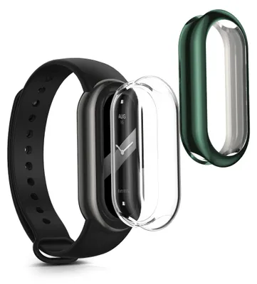 Produktbild von kwmobile 2x Silikon Hülle für Xiaomi Mi Band 8 Schutzhülle - Fullbody Display Cover Set aus Silikon - Transparent Grün