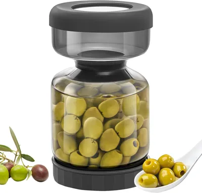 Obrázek produktu pro Otočná sklenice na okurky, skleněná sklenice o objemu 1 l, nakládací sklenice, se sítkem, nádoba na okurky, otočná nakládací sklenice, na olivy, okurky