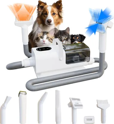 Produktbild von ZELURXX 8-in-1 Haustier Pflege Staubsauger Hund Katze Trimmer Föhn Klipper Tierhaarentferner Blas-Saug-Kombigerät ABS