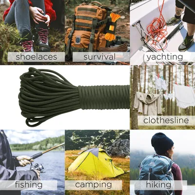 Imagen del producto de Cuerda paracord 550, color verde oliva, 30 metros, 4 mm, para camping