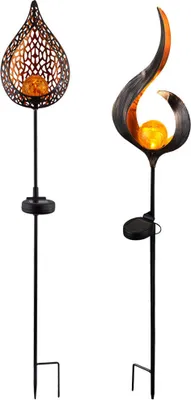 Produktbild von 2er Set LED Solar-Steckleuchte, Flammen Design, Höhe 90 cm